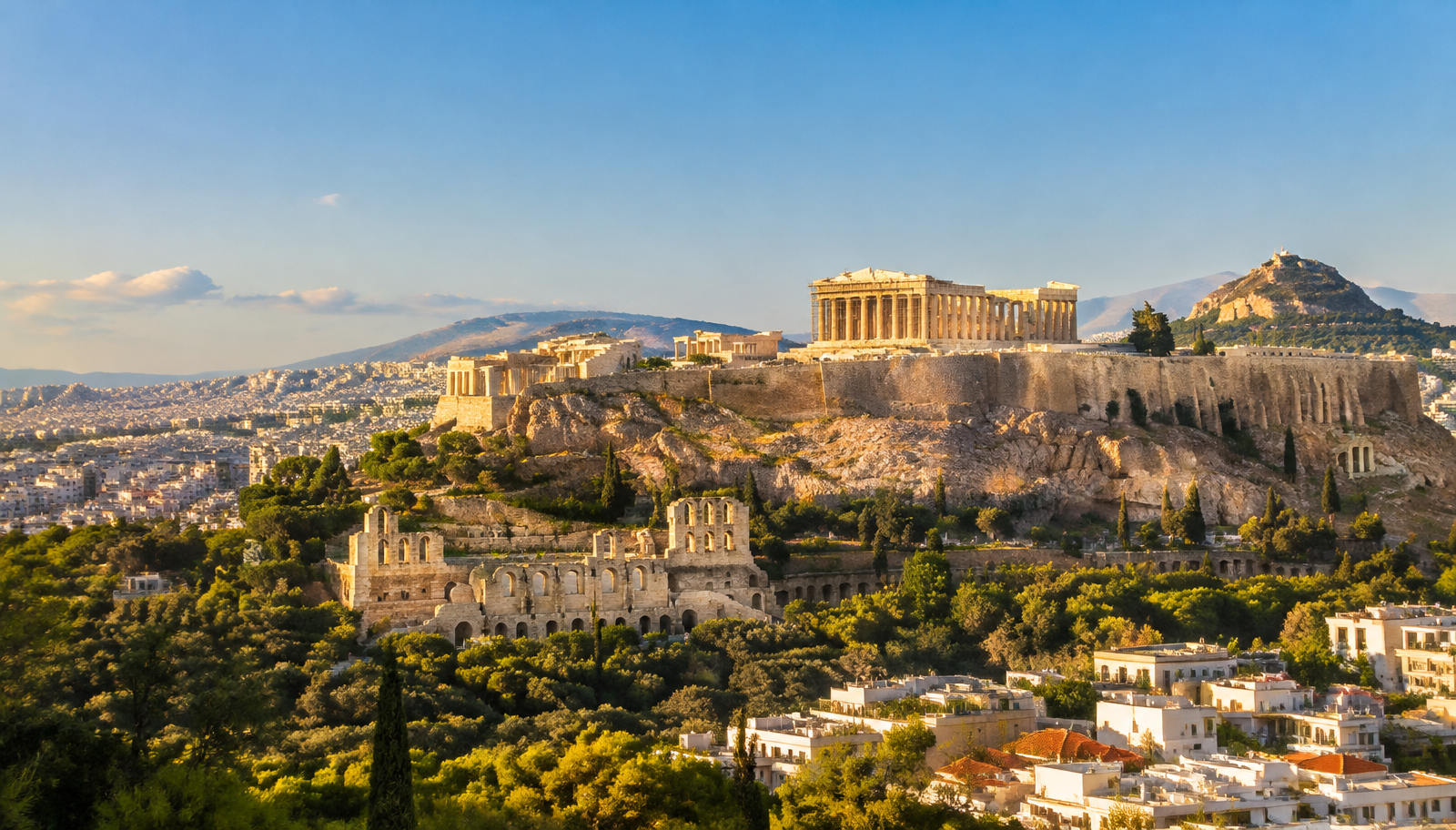 Akropolis mit dem Parthenon über den Dächern von Athen, Griechenland